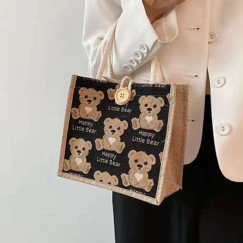 Small Fresh Japanese Linen Tote Bag for Student Lunch