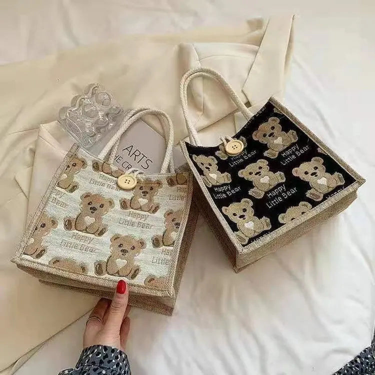 Small Fresh Japanese Linen Tote Bag for Student Lunch