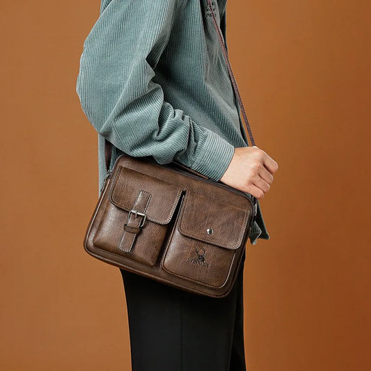Vintage Leather Men Messenger Bag Large Capacity Crossbody Bag