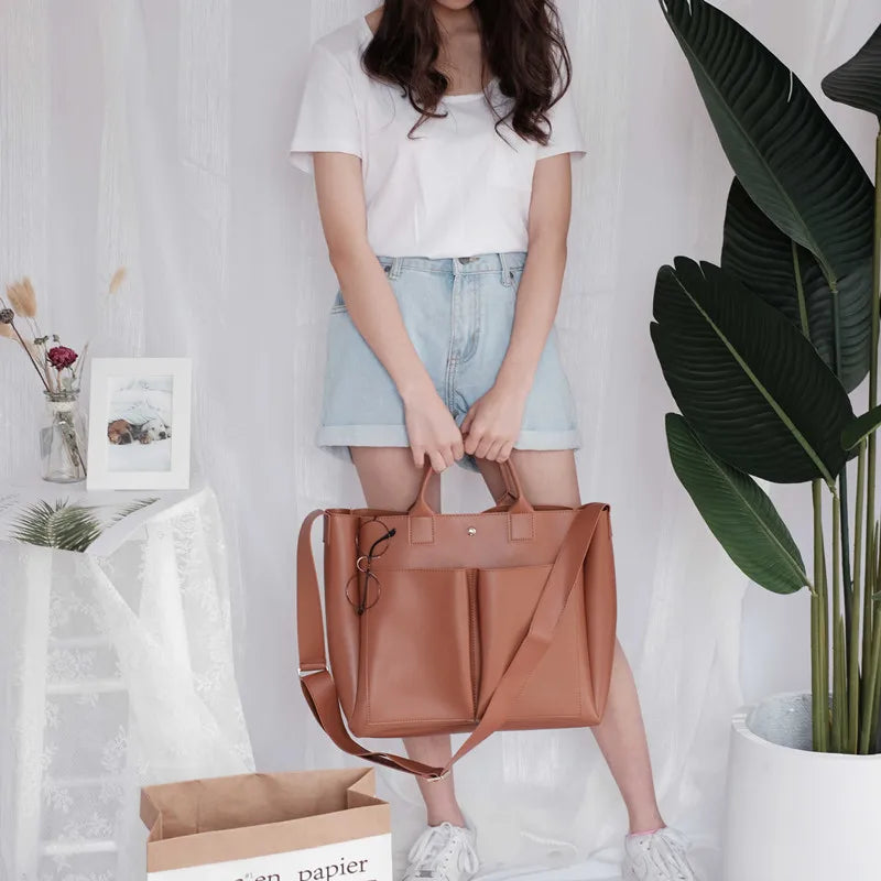 PU Leather Laptop Bag Handbags Women Shoulder Bag Casual Tote Vintage Crossbody