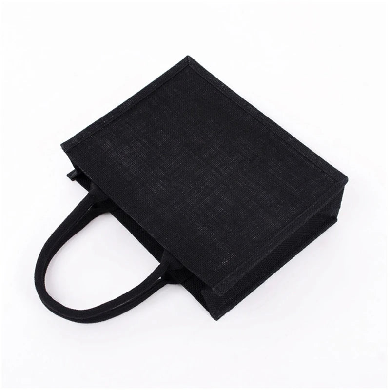 Women Jute Tote Bags Burlap Soft Handle Shopping Organizer Storage Handbag