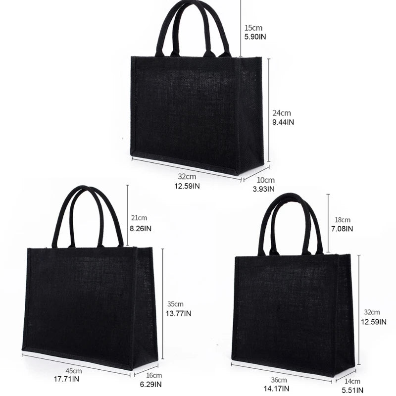 Women Jute Tote Bags Burlap Soft Handle Shopping Organizer Storage Handbag