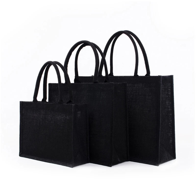Women Jute Tote Bags Burlap Soft Handle Shopping Organizer Storage Handbag