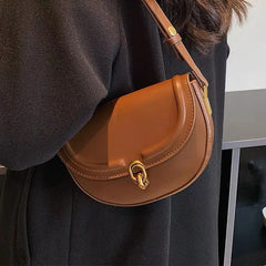 Brown Metal Buckle Shoulder Bag with Adjustable Strap