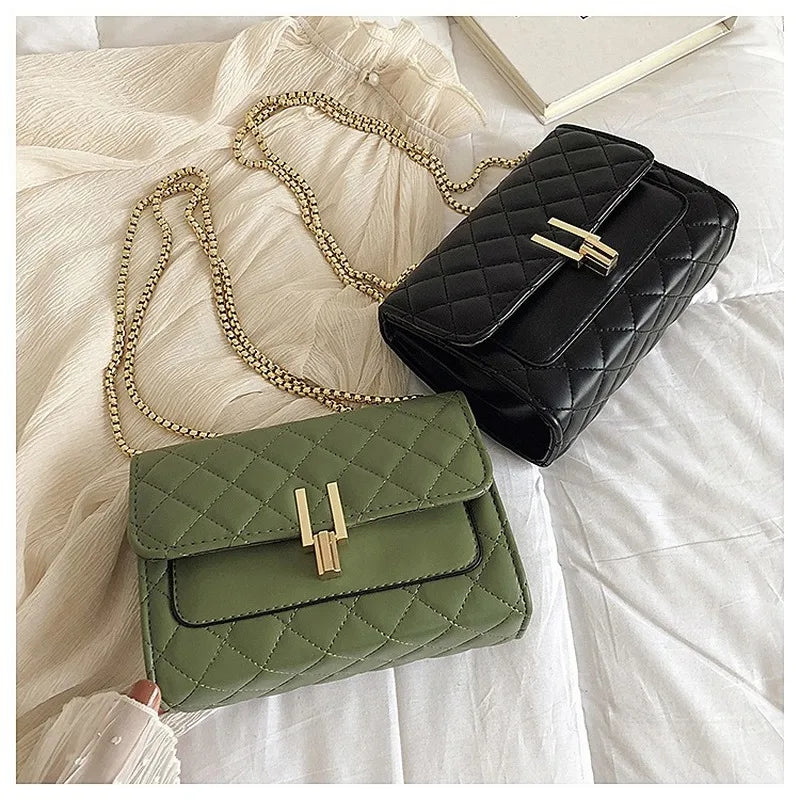 PU Leather Rhombus Chain Messenger Bag for Women