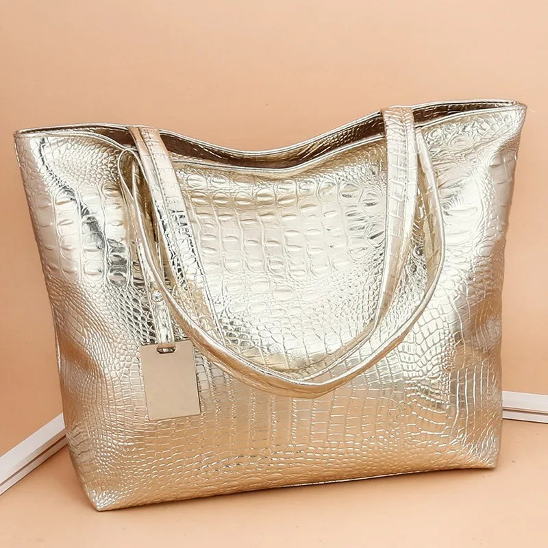 Women's Crocodile Pattern Shoulder Bag - Large Capacity Shopping Bag