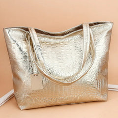 Women's Crocodile Pattern Shoulder Bag - Large Capacity Shopping Bag