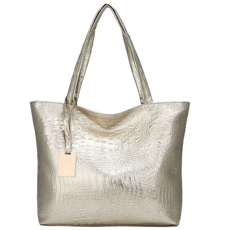 Women's Crocodile Pattern Shoulder Bag - Large Capacity Shopping Bag