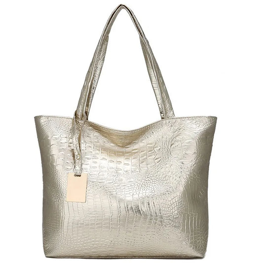 Women's Crocodile Pattern Shoulder Bag - Large Capacity Shopping Bag