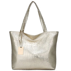 Women's Crocodile Pattern Shoulder Bag - Large Capacity Shopping Bag