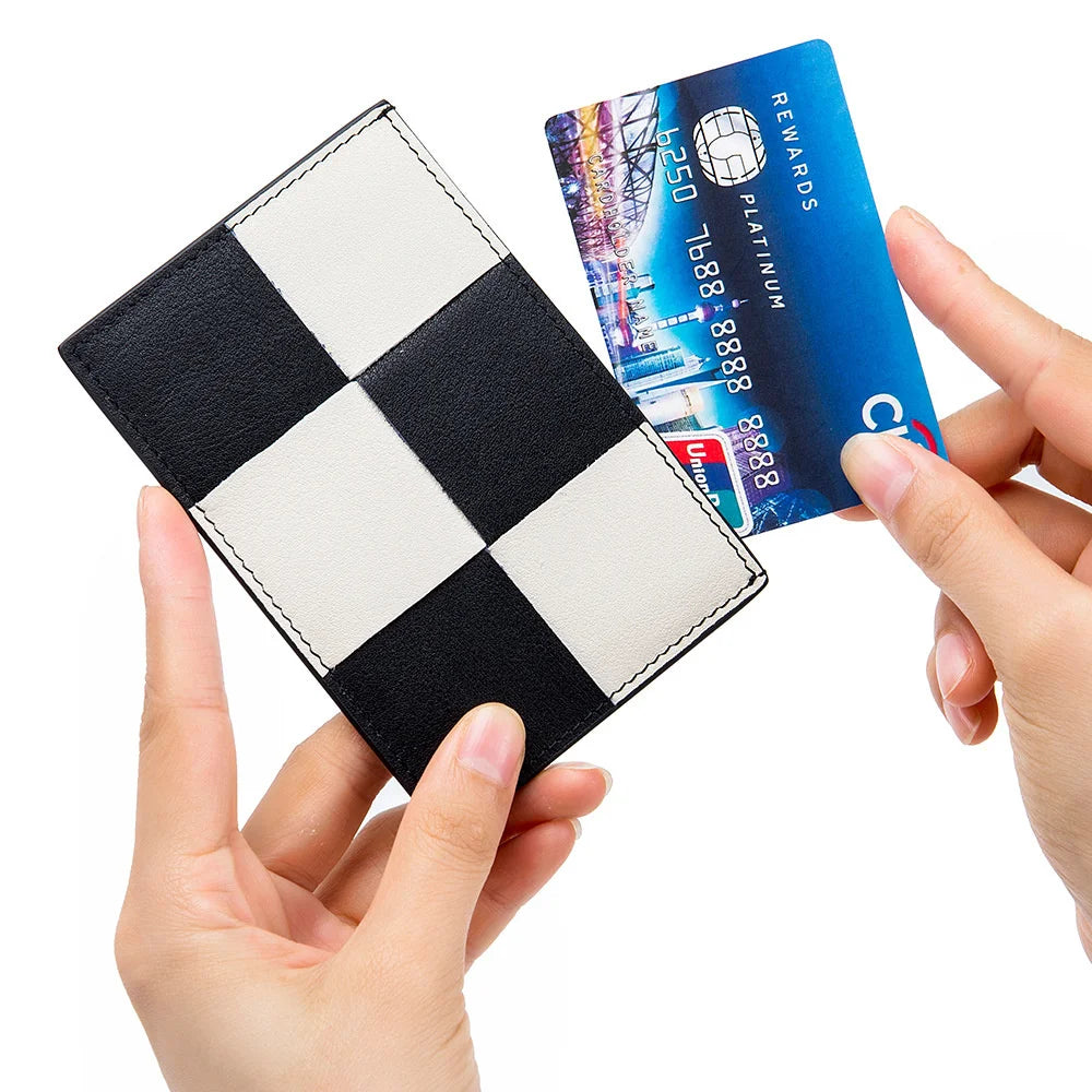 Leather Woven Ultra-thin Card Bag in Lattice Design