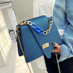 Small Square Bag with Chain Strap Metal Buckle