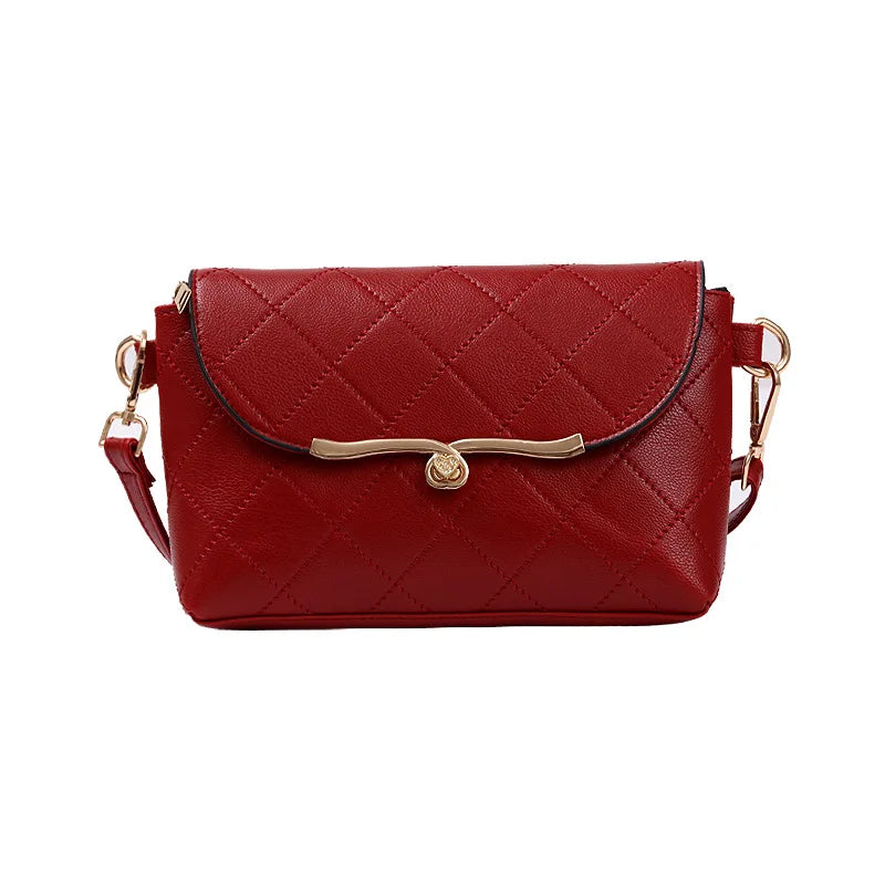 Women's PU Leather Embroidered Shoulder Bag Diamond Lock