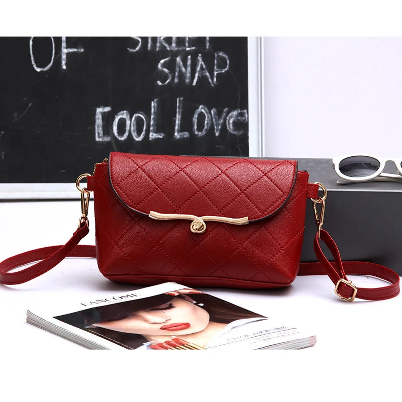 Women's PU Leather Embroidered Shoulder Bag Diamond Lock