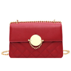 Women's PU Leather Rhombus Lock Chain Shoulder Messenger Bag