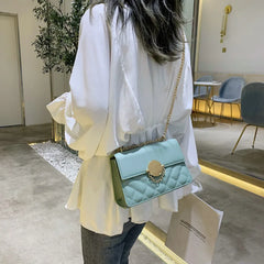 Women's PU Leather Rhombus Lock Chain Shoulder Messenger Bag