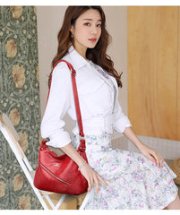 Women's Small Soft PU Mummy Bag Multi-Zip Shoulder Bag