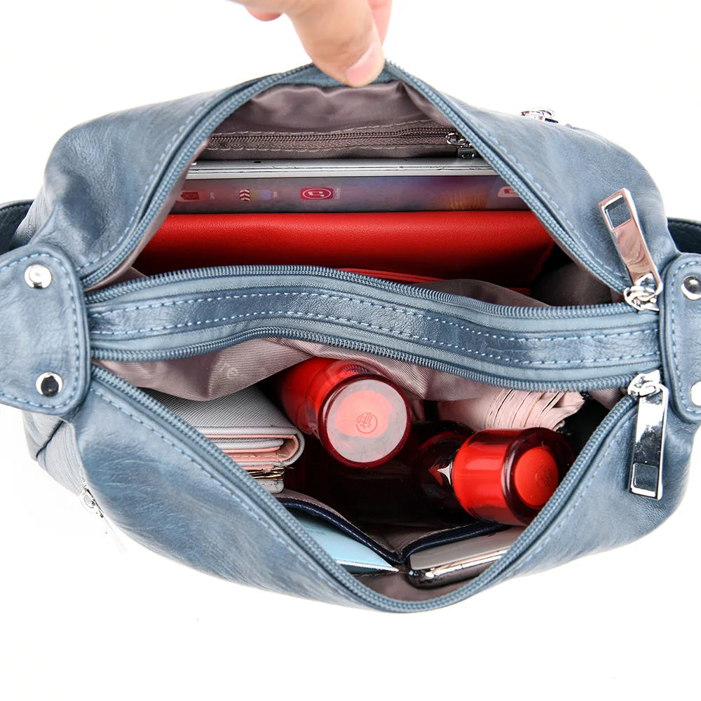 Women's Small Soft PU Mummy Bag Multi-Zip Shoulder Bag