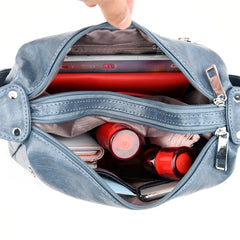 Women's Small Soft PU Mummy Bag Multi-Zip Shoulder Bag