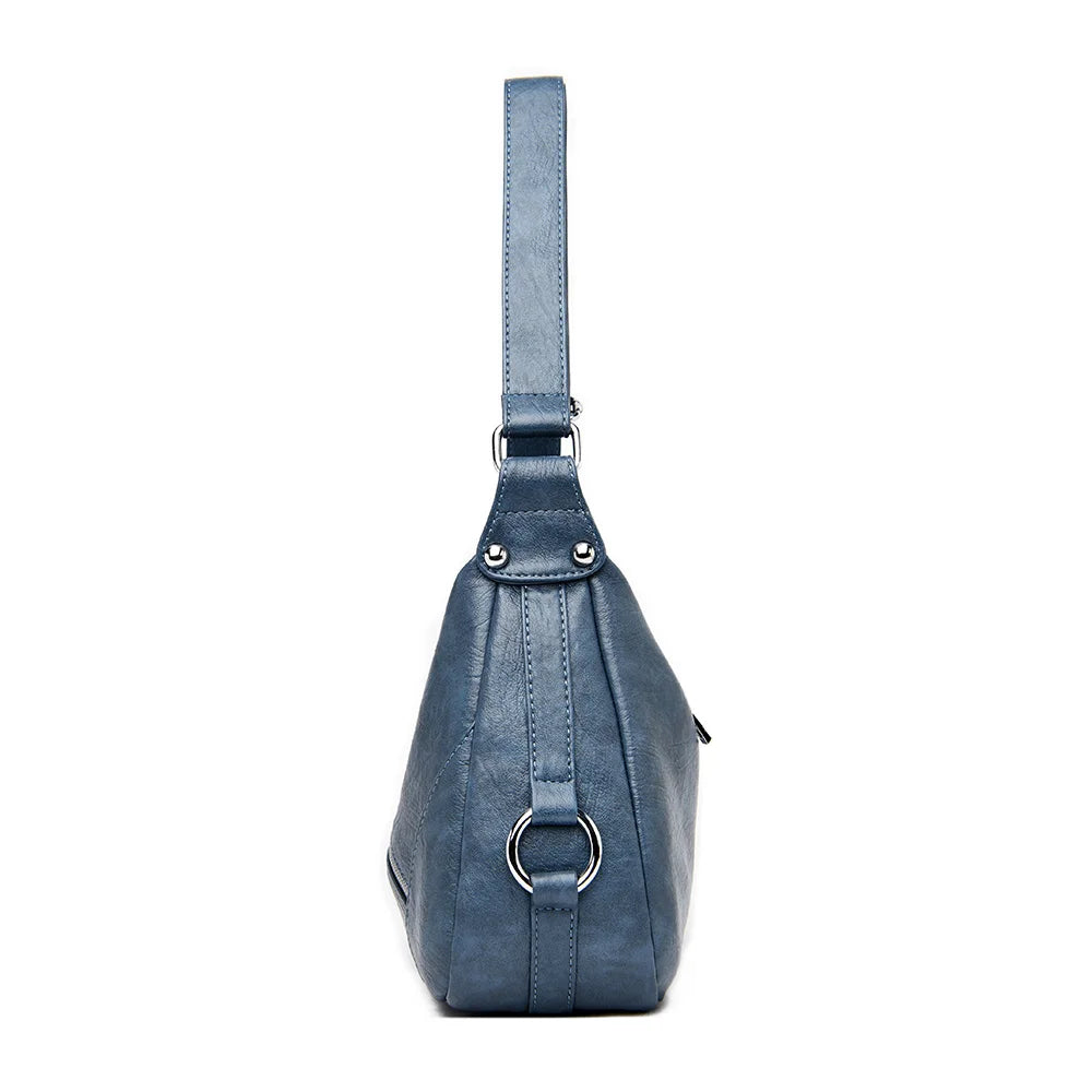 Women's Small Soft PU Mummy Bag Multi-Zip Shoulder Bag