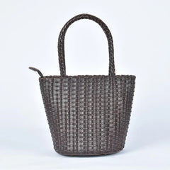 Hand-Woven Japanese Bucket Bag with Spring Leather