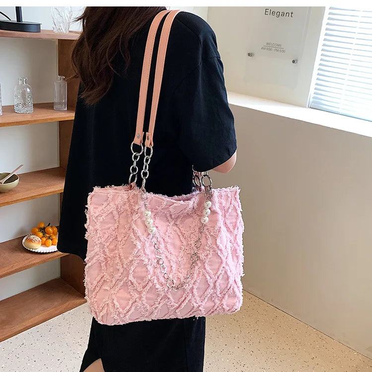 Canvas Tote Bag Commuter Shoulder Bag Large Capacity Denim Women's Bag