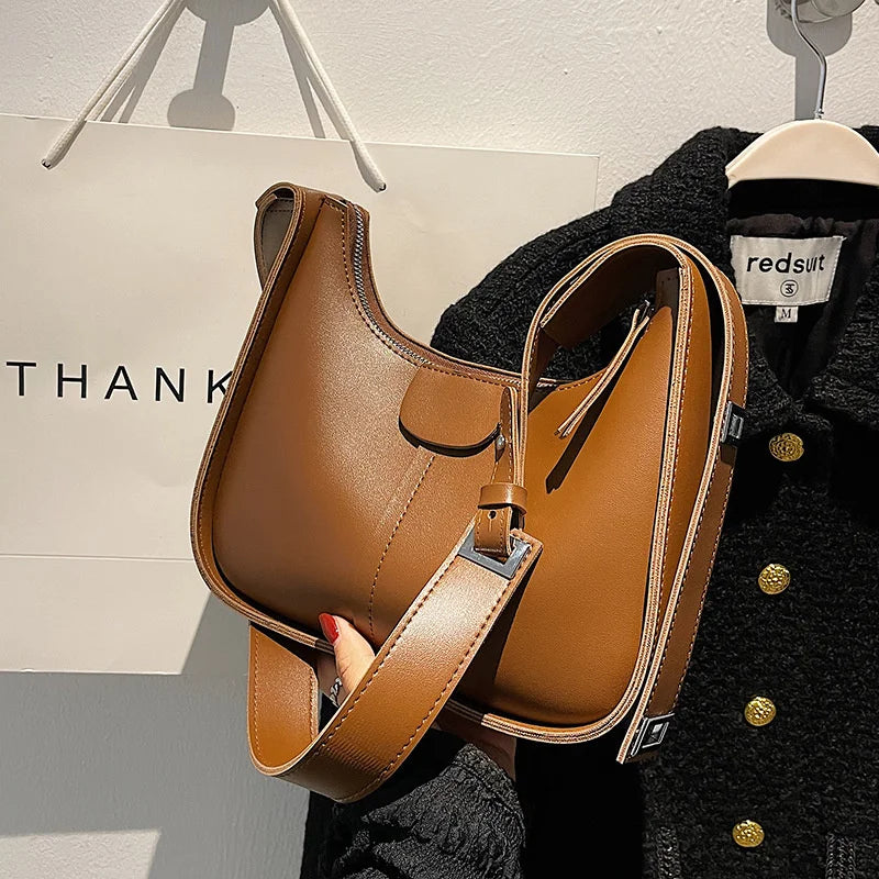 Women's PU Leather Crossbody Bag Clutch Brown