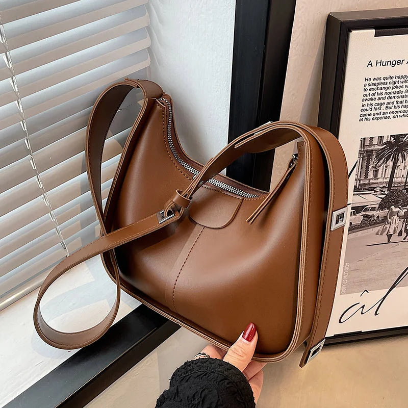 Women's PU Leather Crossbody Bag Clutch Brown