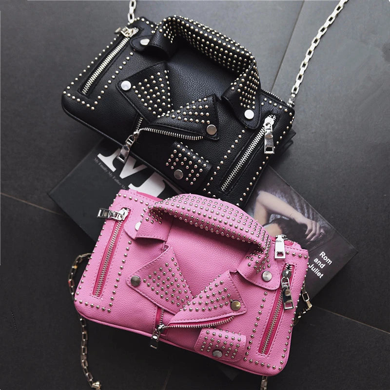 Rivet Motorcycle Shoulder Bag Chain Crossbody Jacket Bag
