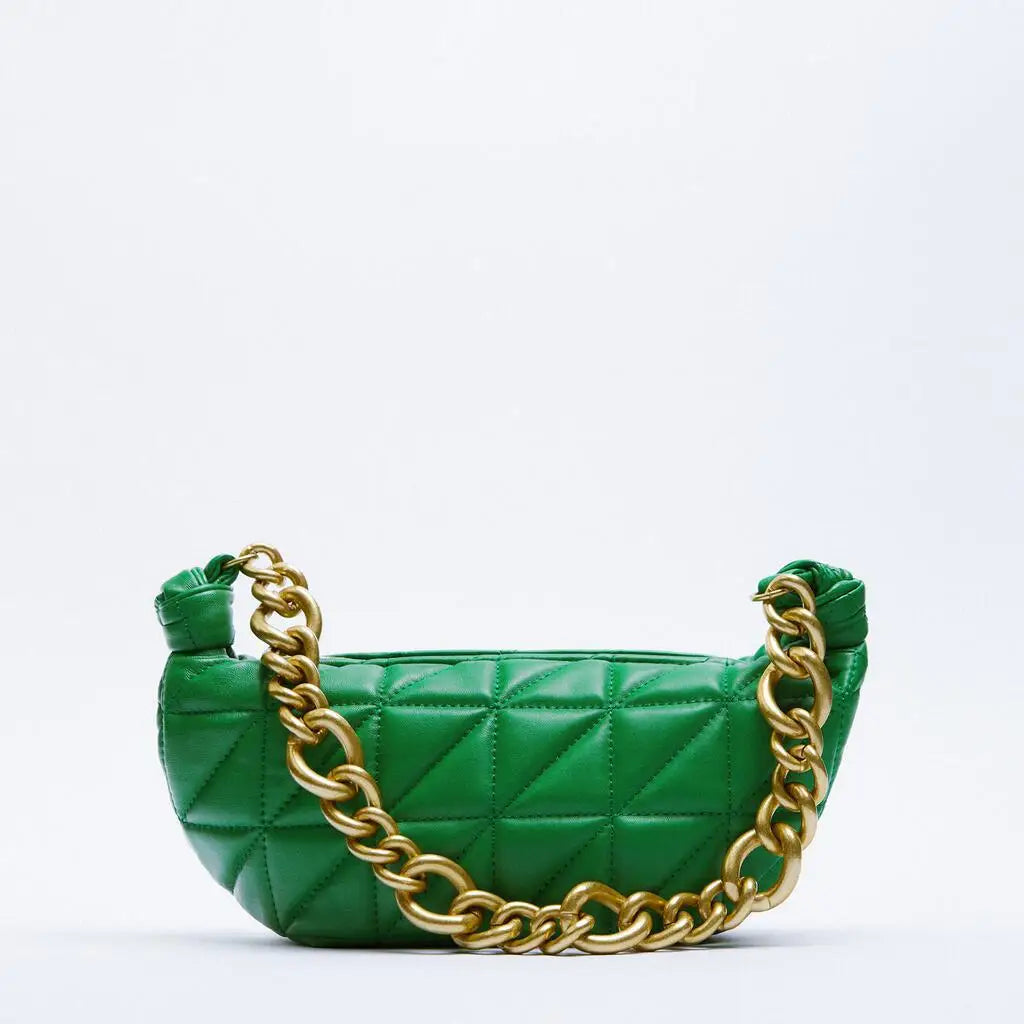 Quilted Chain Hobo Shoulder Bag PU Leather Tote