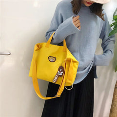 Women's Canvas Bag High Capacity Handbag Shoulder Bag Cartoon Bear Design