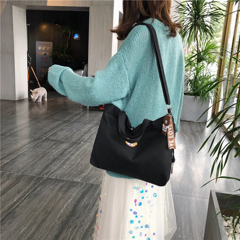 Women's Canvas Bag High Capacity Handbag Shoulder Bag Cartoon Bear Design