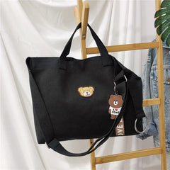 Women's Canvas Bag High Capacity Handbag Shoulder Bag Cartoon Bear Design