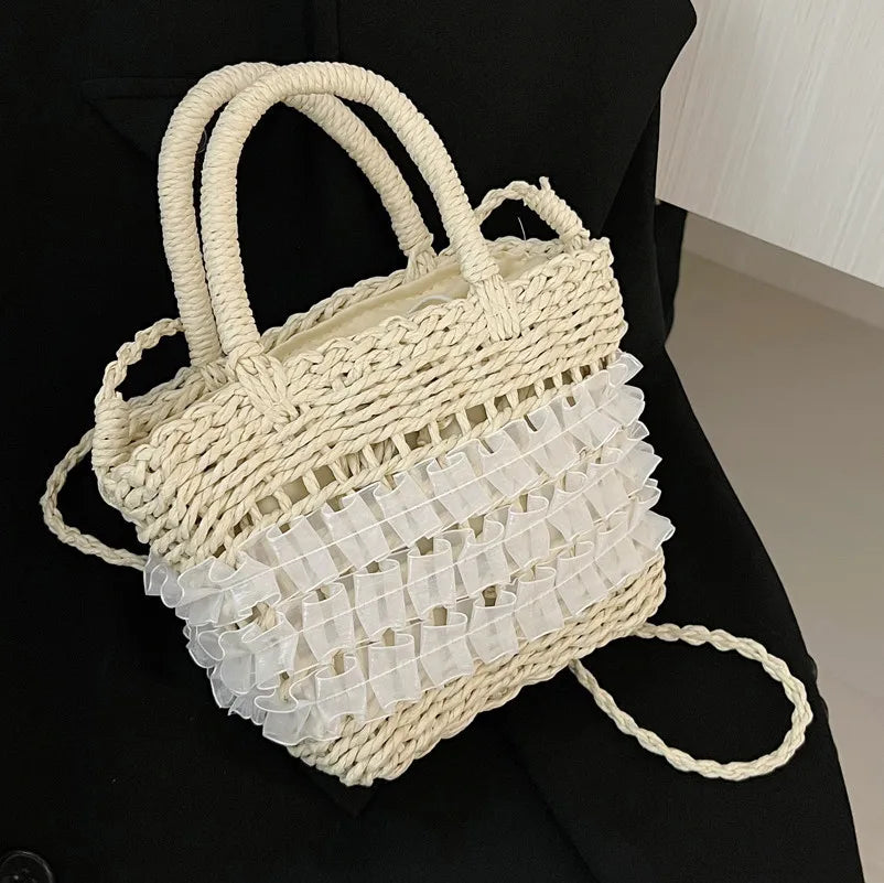 Mori Straw Woven Beach Bag Casual Messenger Bucket Bag