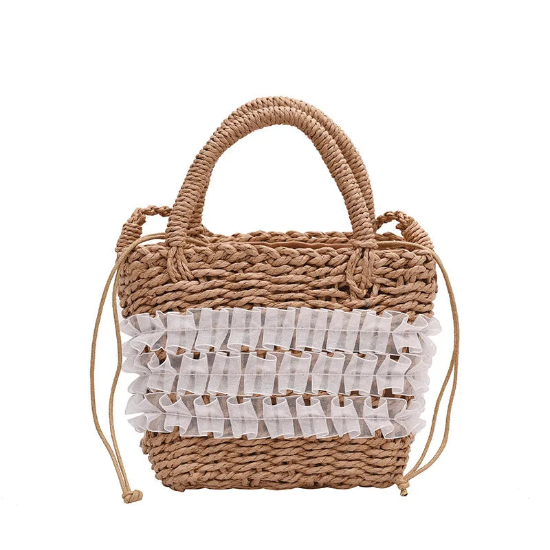 Mori Straw Woven Beach Bag Casual Messenger Bucket Bag
