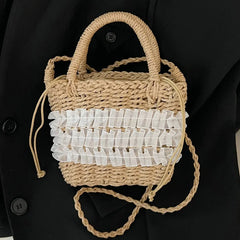 Mori Straw Woven Beach Bag Casual Messenger Bucket Bag