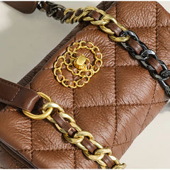 Soft Leather Messenger Bag with Metal Chain