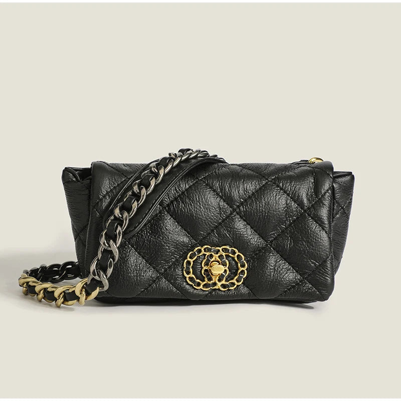 Soft Leather Messenger Bag with Metal Chain