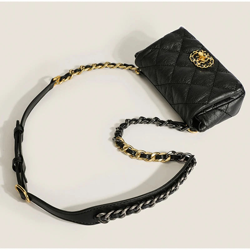 Soft Leather Messenger Bag with Metal Chain