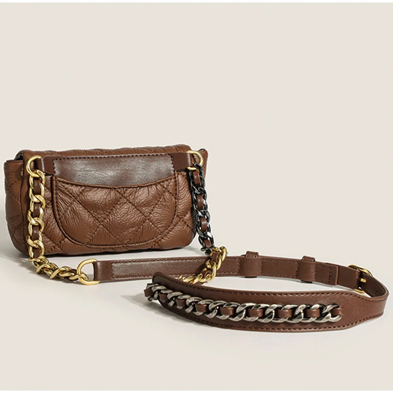 Soft Leather Messenger Bag with Metal Chain