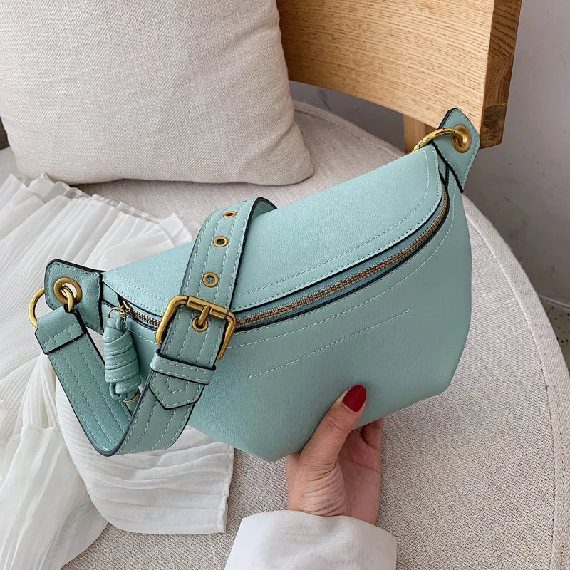 2022 Women's PU Leather Cross-Body Shoulder Bag Chain Waist Bag