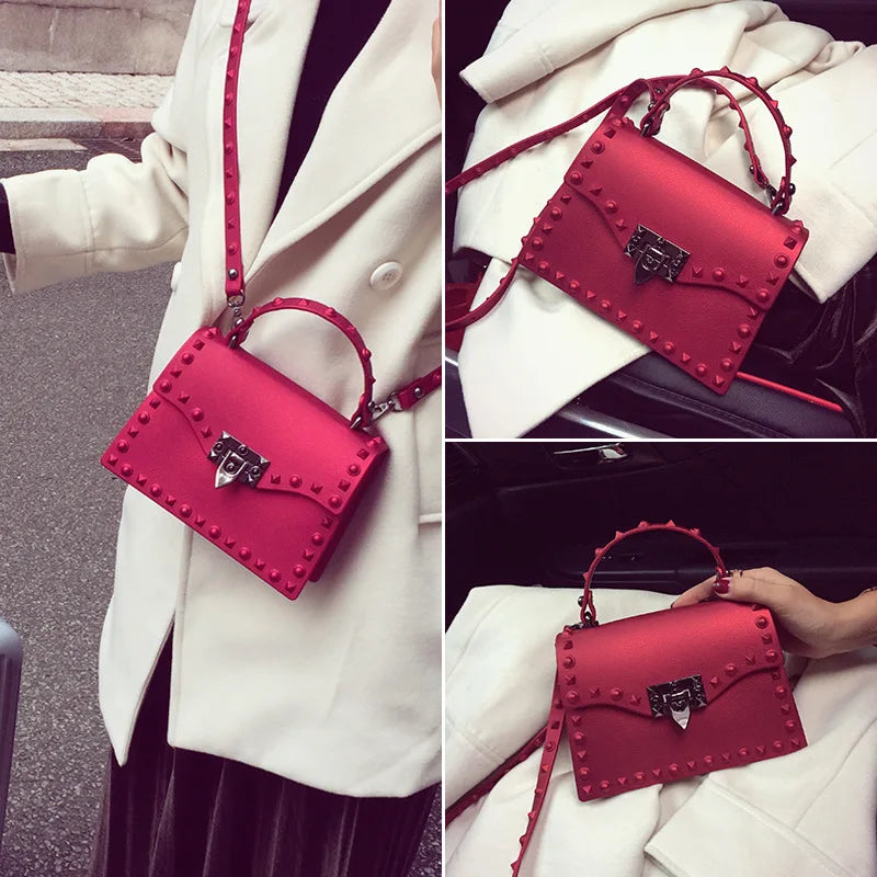2022 Women's Bag PU Leather Rivets Handbag Shoulder Bag