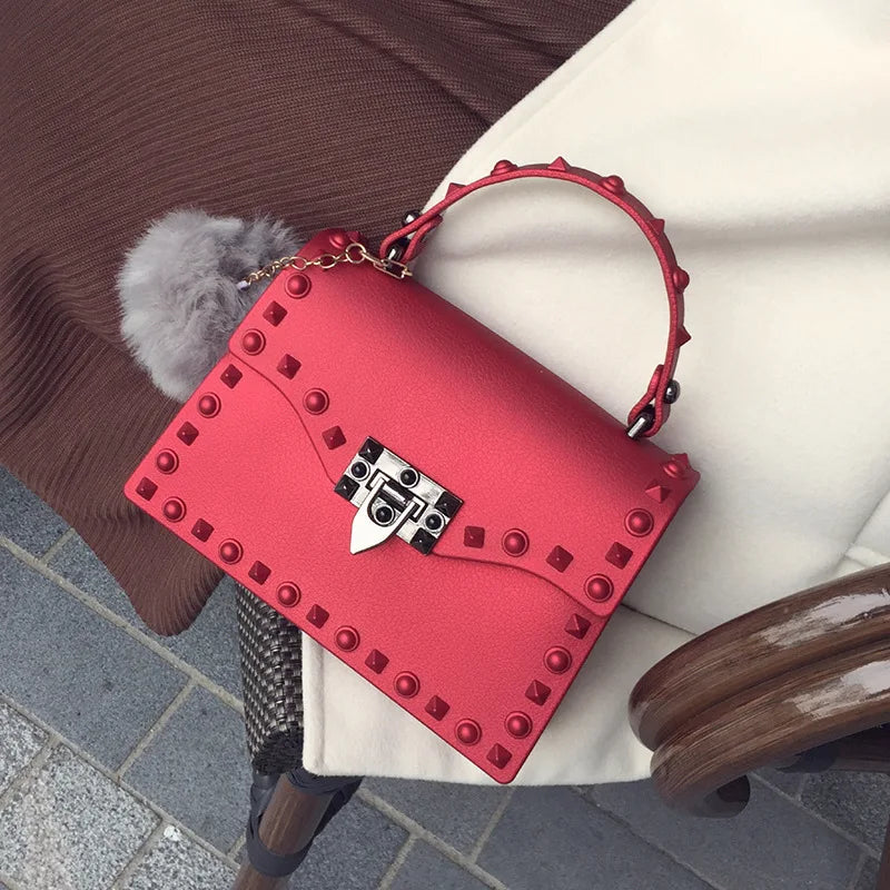 2022 Women's Bag PU Leather Rivets Handbag Shoulder Bag