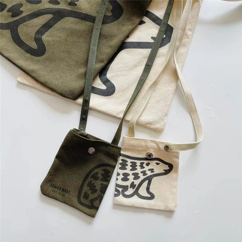 2022ss HUMAN Bag Polar Bear Print Canvas Shoulder Messenger Bag