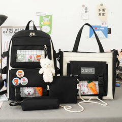 Canvas Backpack Set for Teenage Girl High School Travel Women Student