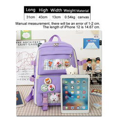 Canvas Backpack Set for Teenage Girl High School Travel Women Student