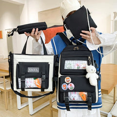Canvas Backpack Set for Teenage Girl High School Travel Women Student