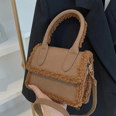 Women Scrub Leather Shoulder Bag Lambswool Crossbody Bag