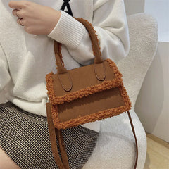 Women Scrub Leather Shoulder Bag Lambswool Crossbody Bag