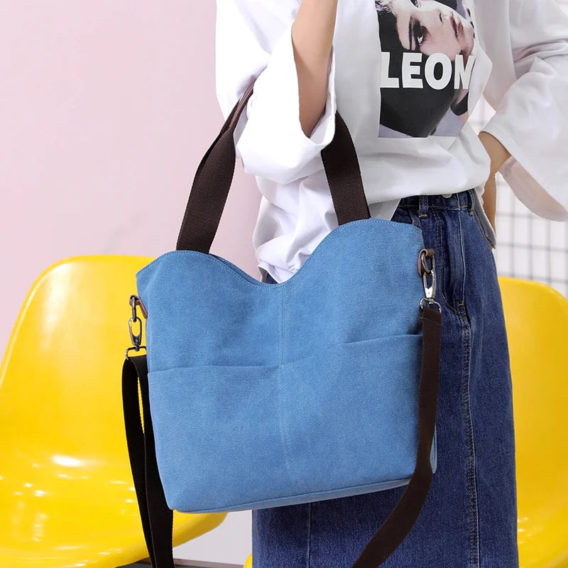 Large Pocket Canvas Handbag for Women